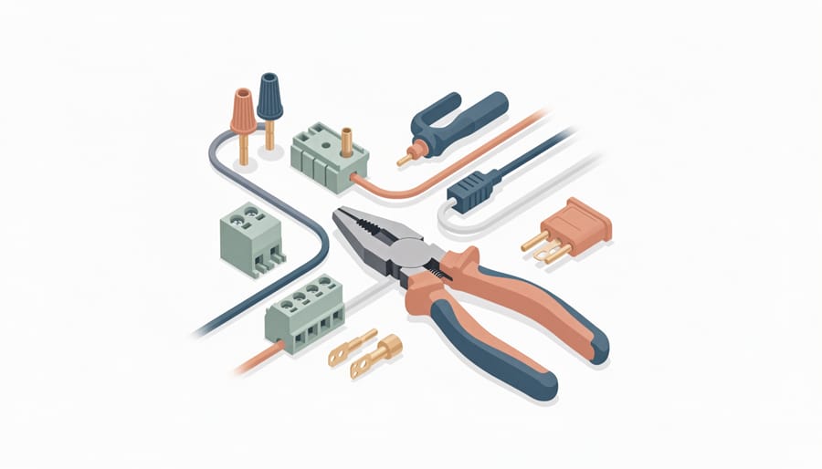 Voltage tester and wire nuts on a kitchen countertop used for safe under-cabinet lighting wiring